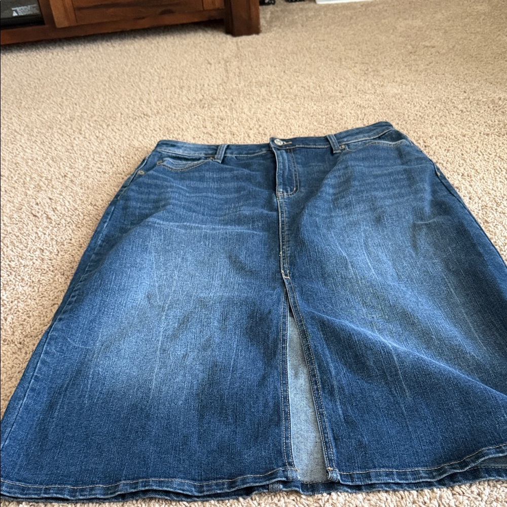 Time and Tru Blue Denim Midi Skirt with Front Slit